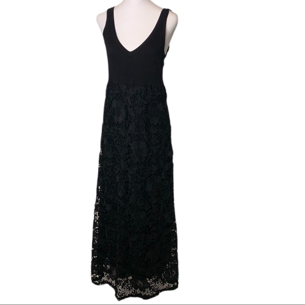 Yest Black Elegant Mixed Fabric Lace Maxi Dress Size 10 Fairy Goth Party Holiday